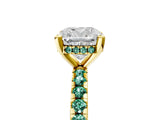 Yellow gold Cushion Cut Diamond Solitaire Ring with Round with Green Sapphire side stone Pavé Band and Four-Prong Setting_41