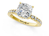 Yellow gold Cushion Cut Diamond Solitaire Ring with Round with Moissanite side stone Pavé Band and Four-Prong Setting_37