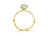 Yellow gold Cushion Cut Diamond Solitaire Ring with Round with Moissanite side stone Pavé Band and Prong Setting_37