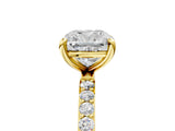 Yellow gold Cushion Cut Diamond Solitaire Ring with Round with Moissanite side stone Pavé Band and Prong Setting_39