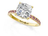 Yellow gold Cushion Cut Diamond Solitaire Ring with Round with Morganite side stone Pavé Band and Prong Setting_25