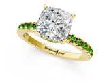 Yellow gold Cushion Cut Diamond Solitaire Ring with Round with Peridot side stone Pavé Band and Four-Prong Setting_37