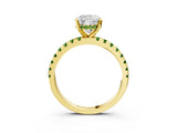 Yellow gold Cushion Cut Diamond Solitaire Ring with Round with Peridot side stone Pavé Band and Four-Prong Setting_39