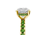 Yellow gold Cushion Cut Diamond Solitaire Ring with Round with Peridot side stone Pavé Band and Four-Prong Setting_41