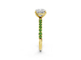 Yellow gold Cushion Cut Diamond Solitaire Ring with Round with Peridot side stone Pavé Band and Prong Setting_2
