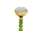 Yellow gold Cushion Cut Diamond Solitaire Ring with Round with Peridot side stone Pavé Band and Prong Setting_5