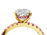 Yellow gold Cushion Cut Diamond Solitaire Ring with Round with Pink Sapphire side stone Pavé Band and Four-Prong Setting_40