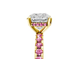 Yellow gold Cushion Cut Diamond Solitaire Ring with Round with Pink Sapphire side stone Pavé Band and Four-Prong Setting_41