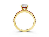Yellow gold Cushion Cut Diamond Solitaire Ring with Round with Ruby side stone Pavé Band and Four-Prong Setting_39