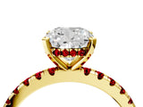 Yellow gold Cushion Cut Diamond Solitaire Ring with Round with Ruby side stone Pavé Band and Four-Prong Setting_40