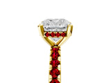 Yellow gold Cushion Cut Diamond Solitaire Ring with Round with Ruby side stone Pavé Band and Four-Prong Setting_41