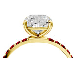 Yellow gold Cushion Cut Diamond Solitaire Ring with Round with Ruby side stone Pavé Band and Prong Setting_40