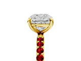 Yellow gold Cushion Cut Diamond Solitaire Ring with Round with Ruby side stone Pavé Band and Prong Setting_41