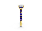 Yellow gold Cushion Cut Diamond Solitaire Ring with Round with Tanzanite side stone Pavé Band and Four-Prong Setting_38
