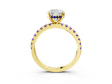 Yellow gold Cushion Cut Diamond Solitaire Ring with Round with Tanzanite side stone Pavé Band and Four-Prong Setting_39