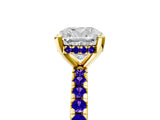 Yellow gold Cushion Cut Diamond Solitaire Ring with Round with Tanzanite side stone Pavé Band and Four-Prong Setting_41