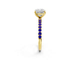 Yellow gold Cushion Cut Diamond Solitaire Ring with Round with Tanzanite side stone Pavé Band and Prong Setting_14