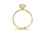 Yellow gold Cushion Cut Diamond Solitaire Ring with Round with Tanzanite side stone Pavé Band and Prong Setting_15