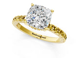 Yellow gold Cushion Cut Diamond Solitaire Ring with Round with Yellow Sapphire side stone Pavé Band and Four-Prong Setting_37