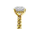 Yellow gold Cushion Cut Diamond Solitaire Ring with Round with Yellow Sapphire side stone Pavé Band and Four-Prong Setting_41