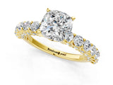 Yellow gold Cushion Cut Diamond Solitaire Ring with Shared Prong Pavé Band and Four-Prong Setting_90