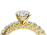 Yellow gold Cushion Cut Diamond Solitaire Ring with Shared Prong Pavé Band and Four-Prong Setting_93