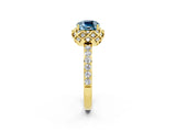 Yellow gold Cushion Cut Diamond Solitaire Ring with Shared Prong Pavé Band_2