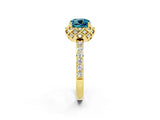 Yellow gold Cushion Cut Diamond Solitaire Ring with Shared Prong Pavé Band_2