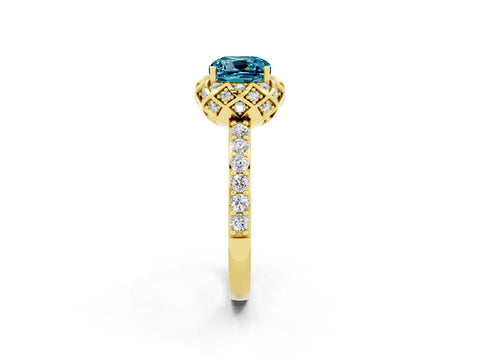 Yellow gold Cushion Cut Diamond Solitaire Ring with Shared Prong Pavé Band_2