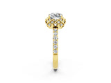 Yellow gold Cushion Cut Diamond Solitaire Ring with Shared Prong Pavé Band_2