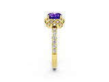 Yellow gold Cushion Cut Diamond Solitaire Ring with Shared Prong Pavé Band_2