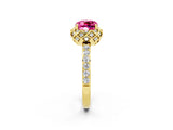 Yellow gold Cushion Cut Diamond Solitaire Ring with Shared Prong Pavé Band_2