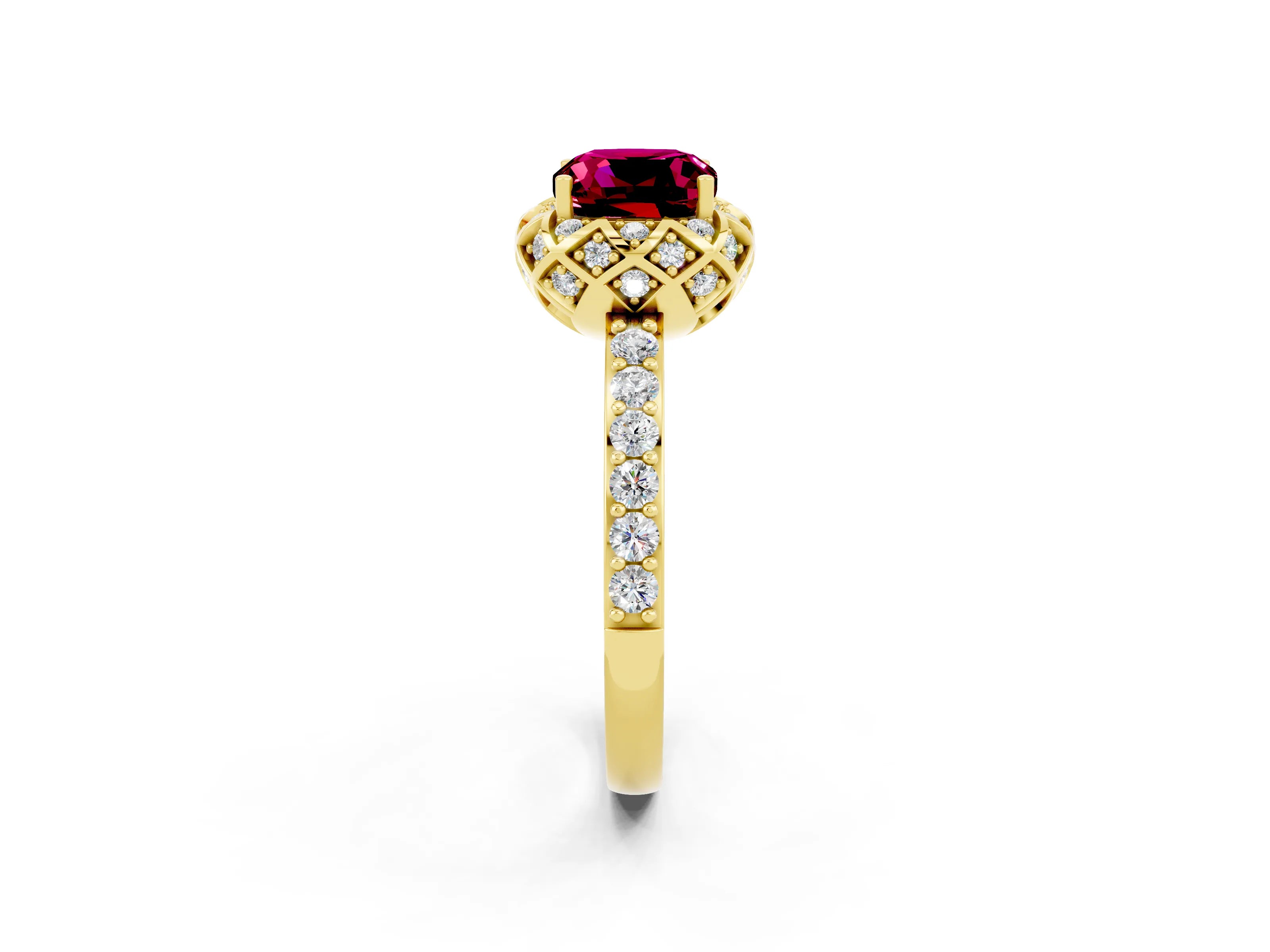 Yellow gold Cushion Cut Diamond Solitaire Ring with Shared Prong Pavé Band_2
