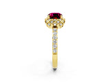 Yellow gold Cushion Cut Diamond Solitaire Ring with Shared Prong Pavé Band_2