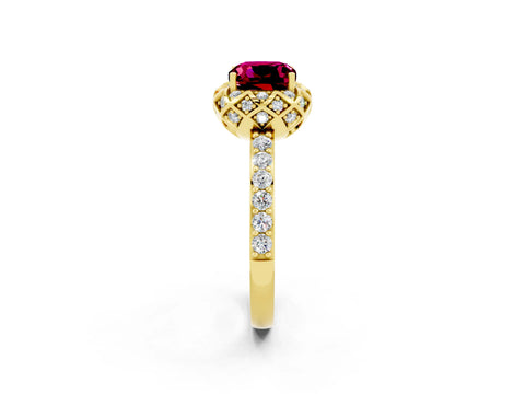 Yellow gold Cushion Cut Diamond Solitaire Ring with Shared Prong Pavé Band_2