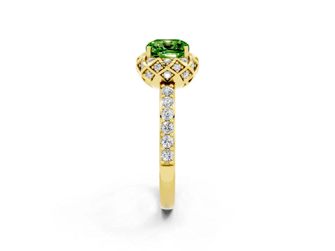 Yellow gold Cushion Cut Diamond Solitaire Ring with Shared Prong Pavé Band_2