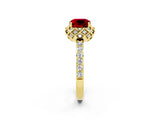 Yellow gold Cushion Cut Diamond Solitaire Ring with Shared Prong Pavé Band_2