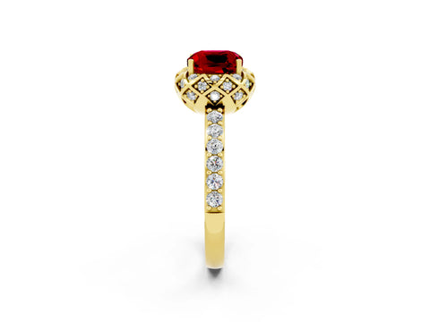 Yellow gold Cushion Cut Diamond Solitaire Ring with Shared Prong Pavé Band_2