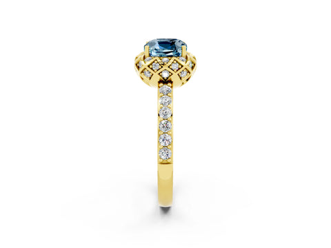 Yellow gold Cushion Cut Diamond Solitaire Ring with Shared Prong Pavé Band_2