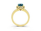 Yellow gold Cushion Cut Diamond Solitaire Ring with Shared Prong Pavé Band_3