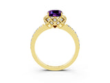 Yellow gold Cushion Cut Diamond Solitaire Ring with Shared Prong Pavé Band_3