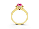 Yellow gold Cushion Cut Diamond Solitaire Ring with Shared Prong Pavé Band_3