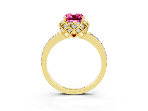 Yellow gold Cushion Cut Diamond Solitaire Ring with Shared Prong Pavé Band_3