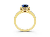 Yellow gold Cushion Cut Diamond Solitaire Ring with Shared Prong Pavé Band_3