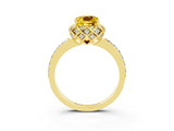 Yellow gold Cushion Cut Diamond Solitaire Ring with Shared Prong Pavé Band_3