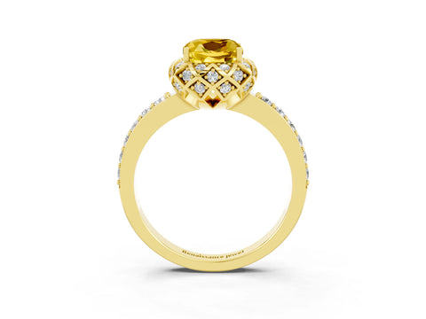 Yellow gold Cushion Cut Diamond Solitaire Ring with Shared Prong Pavé Band_3