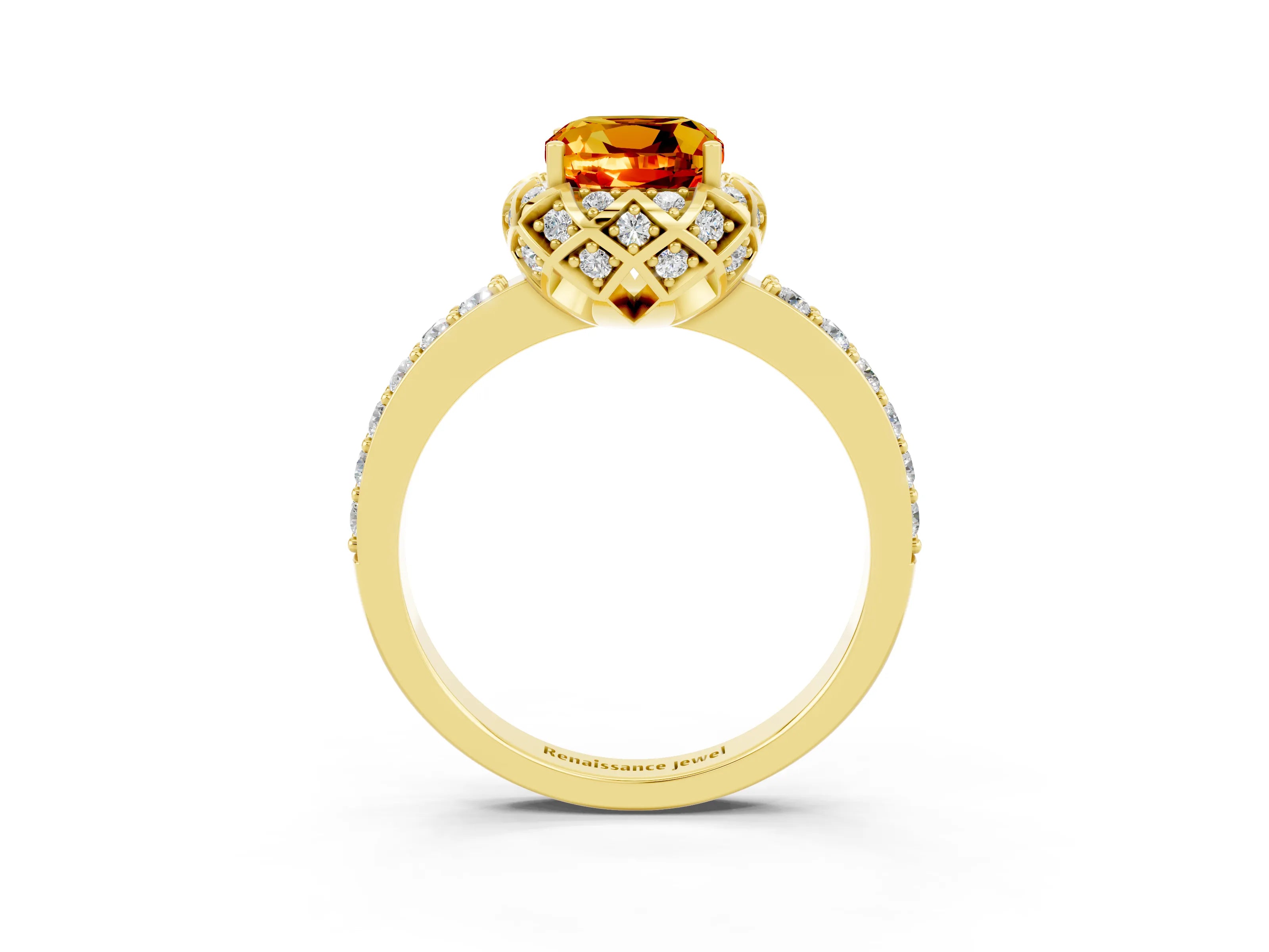 Yellow gold Cushion Cut Diamond Solitaire Ring with Shared Prong Pavé Band_3
