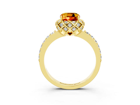 Yellow gold Cushion Cut Diamond Solitaire Ring with Shared Prong Pavé Band_3