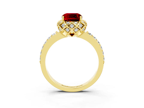 Yellow gold Cushion Cut Diamond Solitaire Ring with Shared Prong Pavé Band_3