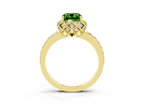Yellow gold Cushion Cut Diamond Solitaire Ring with Shared Prong Pavé Band_3